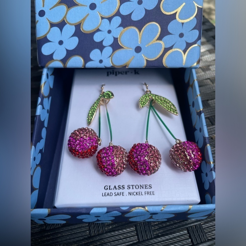 Piper K Cherry Dangle Earrings,Cherry Earrings,Piper K Earrings. - Picture 3 of 12